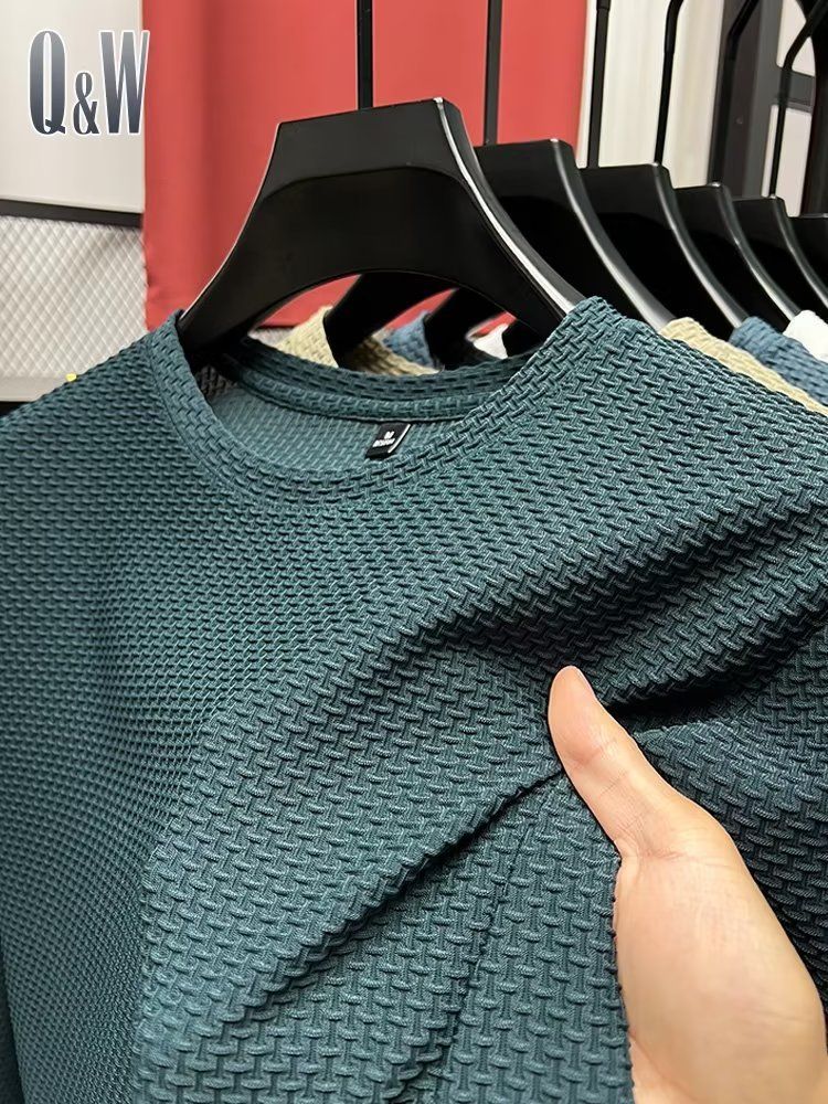 2023 New Elastic Bamboo Mesh Ice Silk For Men Short Sleeved Round Neck Half Sleeved Bottom Shirt Summer Men's T-shirt_voghion.com