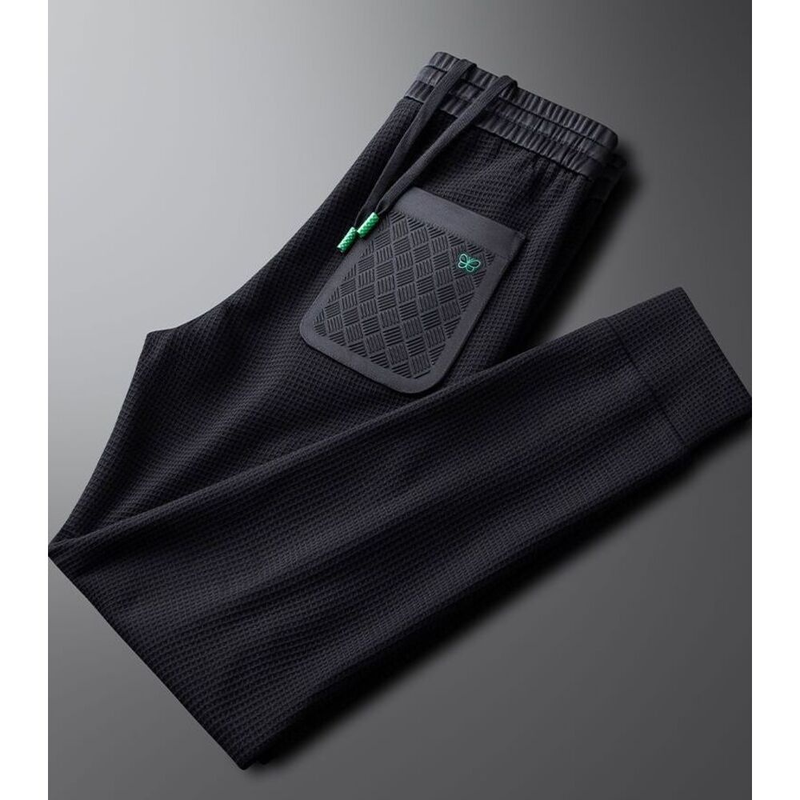 Pantaloni bianchi a quadri waffle leggeri di lusso alla moda europea per uomo, vestibilità slim e casual morbidi, primavera e autunno_voghion.com