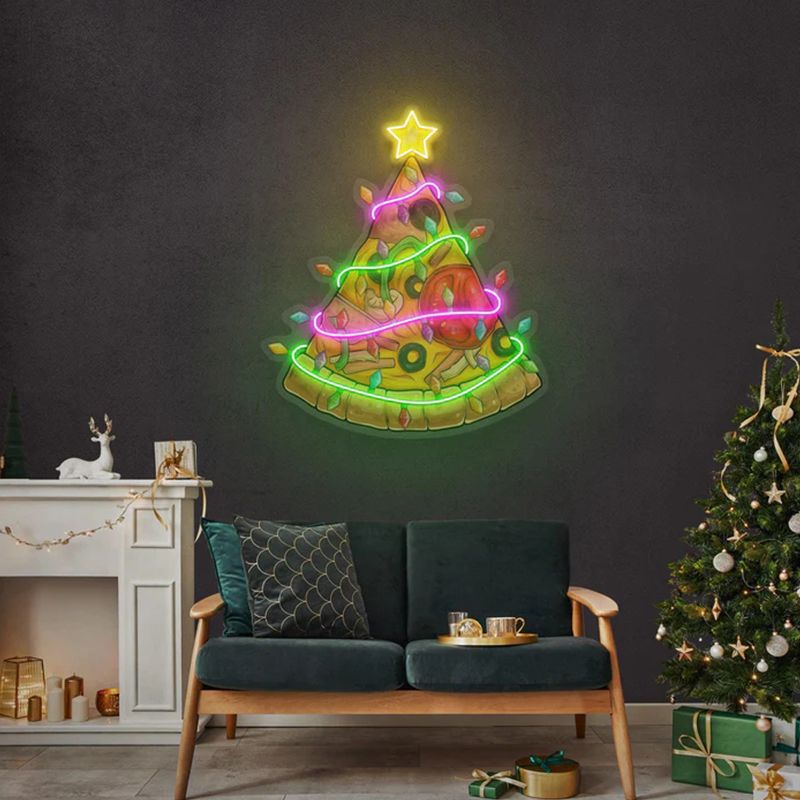 Neonschilder und Wanddekorationen mit Pizza-Weihnachtsbaummotiven können als Weihnachtsgeschenke verwendet werden und sind die beste Wahl zum Verschenken an Freunde und Familie._voghion.com