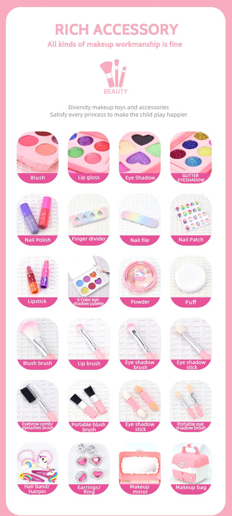 Cross Border Cosmetic Bag Box Set Beauty Toy Match Blush Nail Set Pretend Play Toy Girl Gift Delivery_voghion.com