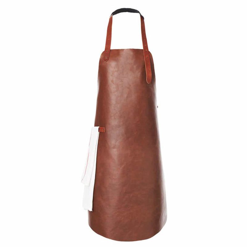 Cross-Border PU Neck Hanging Waterproof Oil-Proof European And American High-End Leather Workwear Apron_voghion.com