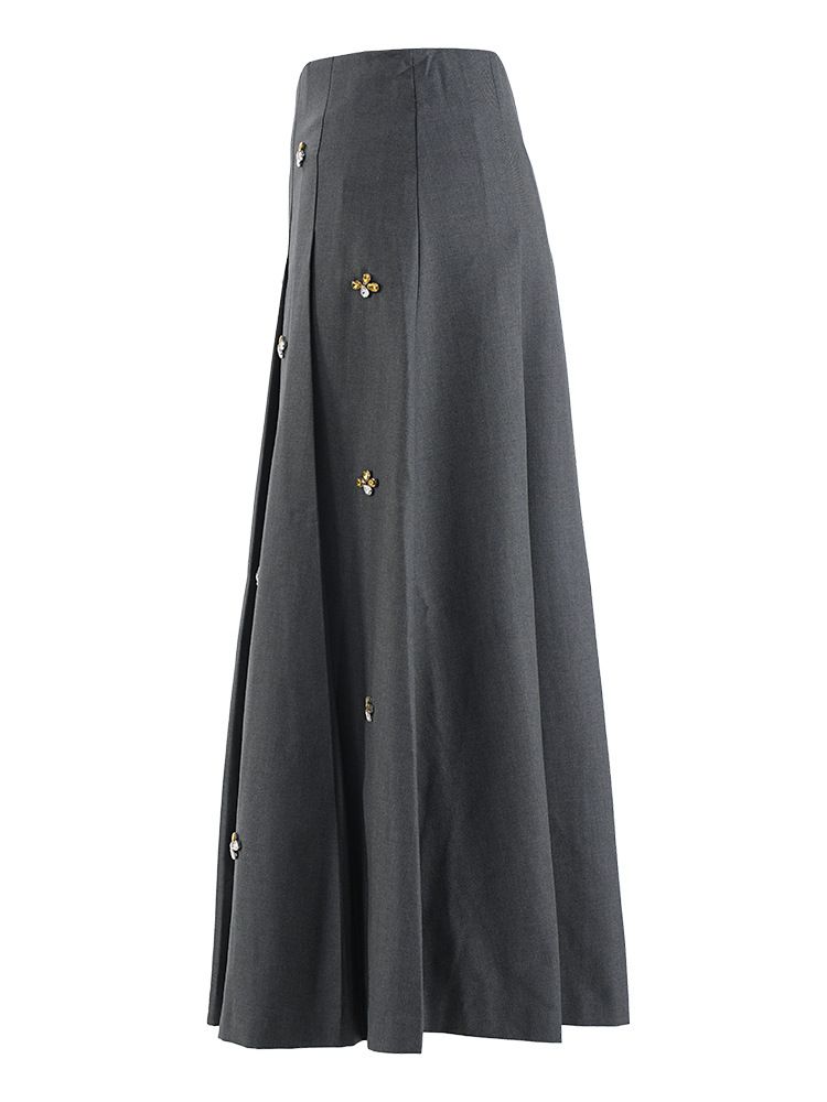 Gonna lunga a vita alta con cristalli ispirata – Elegante abito midi plissettato elasticizzato (S-XL, primavera/estate)_voghion.com