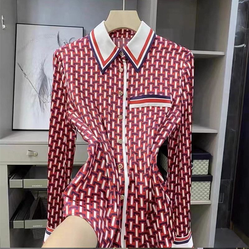 Camicetta di seta a maniche lunghe da donna, camicia ampia a righe patchwork_voghion.com