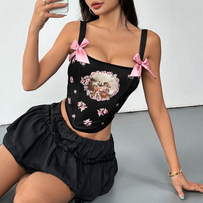 Sexy Baddie Crisscross Rückenfreies Korsett Tank Top Spaghettiträger Knochendruck Sling Europäischer Stil Sommer Damen Y2K Mode Tops_voghion.com