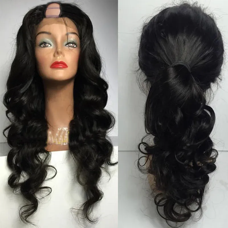 Pelucas LUFFYHAIR de densidad 180 con parte en U, cabello brasileño Remy, ondas corporales, pelucas de cabello humano con parte en U para mujeres, pelucas en forma de U media sin pegamento_voghion.com