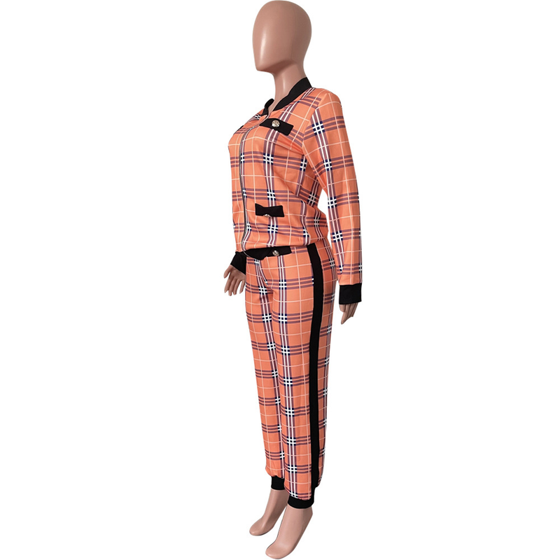 Traje casual de moda para mujer, abrigo con botones y pantalones con estampado de mil pájaros, conjunto de dos piezas_voghion.com
