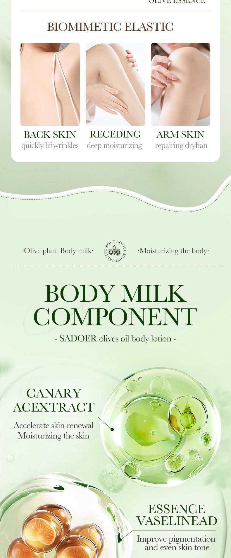 SADOER Olive Feuchtigkeitsspendende Körperlotion Körperverjüngung Hydratisierende Schönheit Grenzüberschreitender Außenhandel_voghion.com