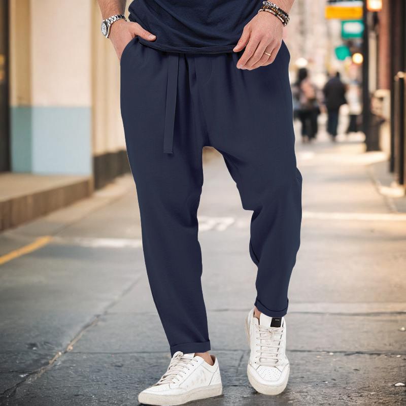New men's sports casual trendy and fashionable, solid color, Haren pants, hanging style, plus size pants for men_voghion.com