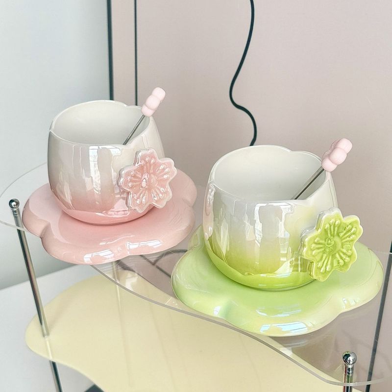 Nordic Style Gradient Coffee Cup And Saucer Exquisite Office Afternoon Tea Mug Women's Practical Gift For Bridesmaids_voghion.com