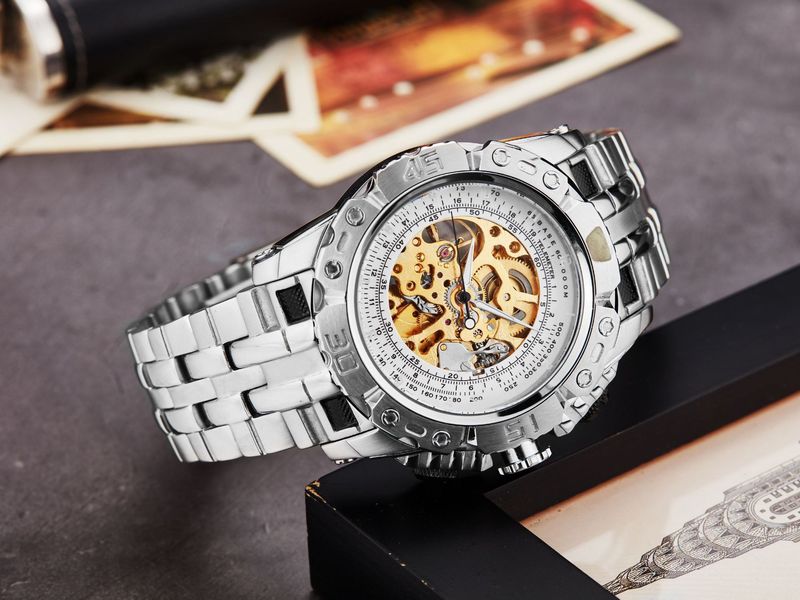 Men's Automatic Skeleton Mechanical Watch With Stainless Steel Band, Fashionable Design, Water Resistant Mechanical Watch Watch Universal_voghion.com