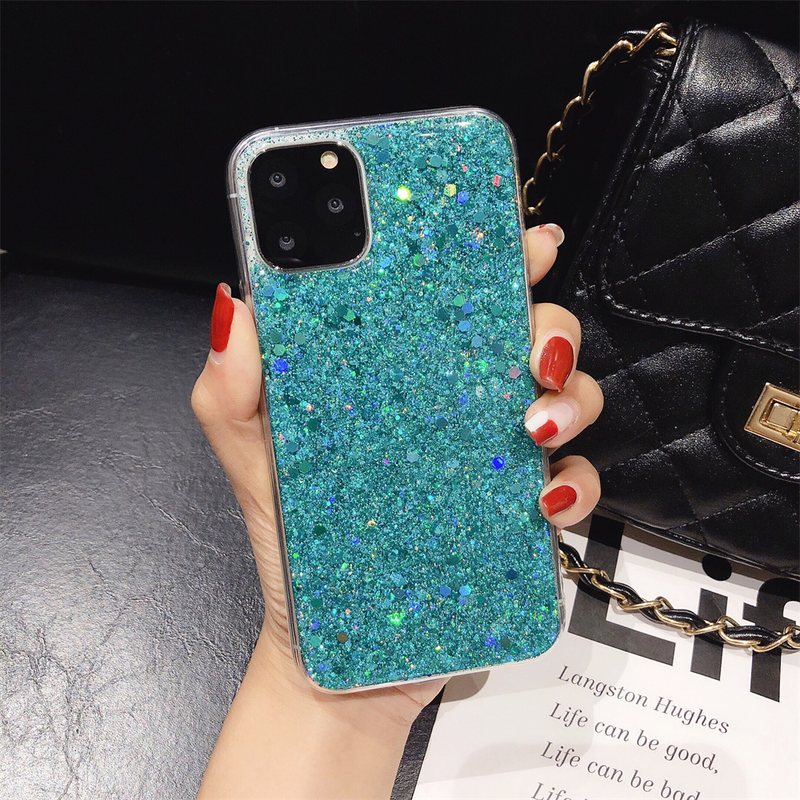 Svetleč bleščeč ovitek za telefon z bleščicami za iPhone 12 11 Pro Max XR XS 7 8 Plus SE 2020 Bling mehak TPU hrbtni pokrovček Slim Cute C_voghion.com