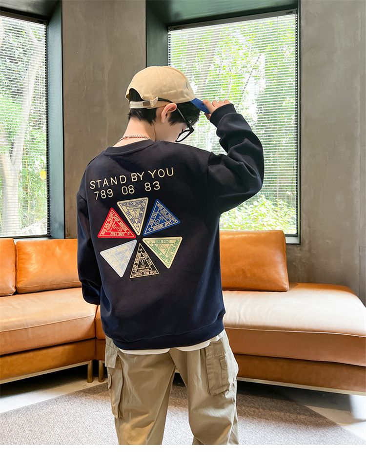 Abbigliamento per bambini, felpa con cappuccio, nuovo articolo primavera autunno 2023, versione coreana di Zhongda, top in stile occidentale con stampa geometrica,_voghion.com