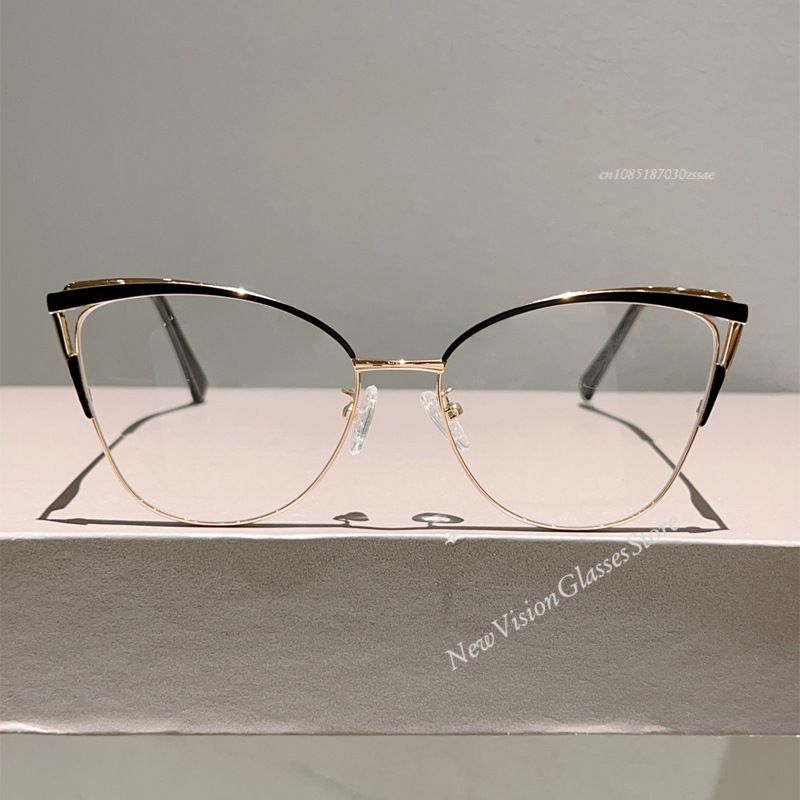 Neue minimalistische Metall-Anti-Blaulicht-Brille für Damen, modische Cat-Eye-Brille, Business-Computerbrille_voghion.com