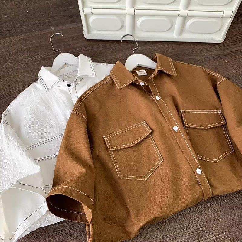 Kurzarm Sommermode-Label, lockeres trendiges Hemd, lässige und vielseitige Arbeitsjacke, Herrenoberbekleidung_voghion.com