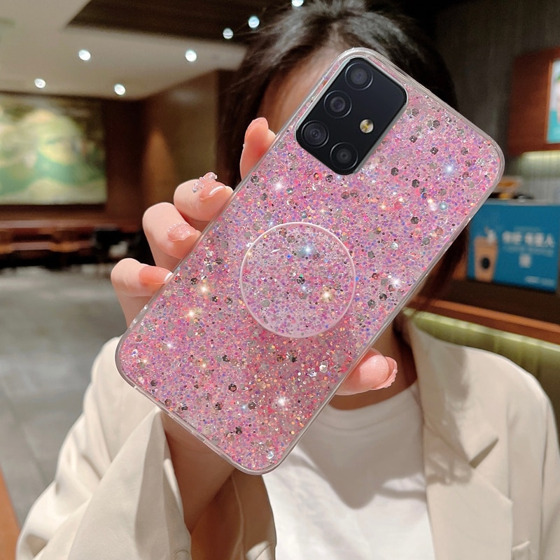 Fényes Glitter Gypsophila telefontartó tok Samsung Galaxy A51 A71 A11 A21S A31 A81 A91 Bling arany ezüst fólia szilikonhoz_voghion.com