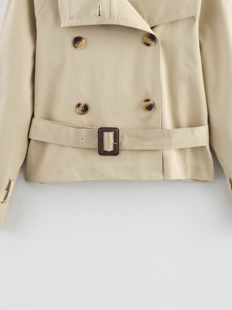 Trench con cintura da donna – Giacca a vento corta color cachi (S-L) Abbigliamento da donna_voghion.com