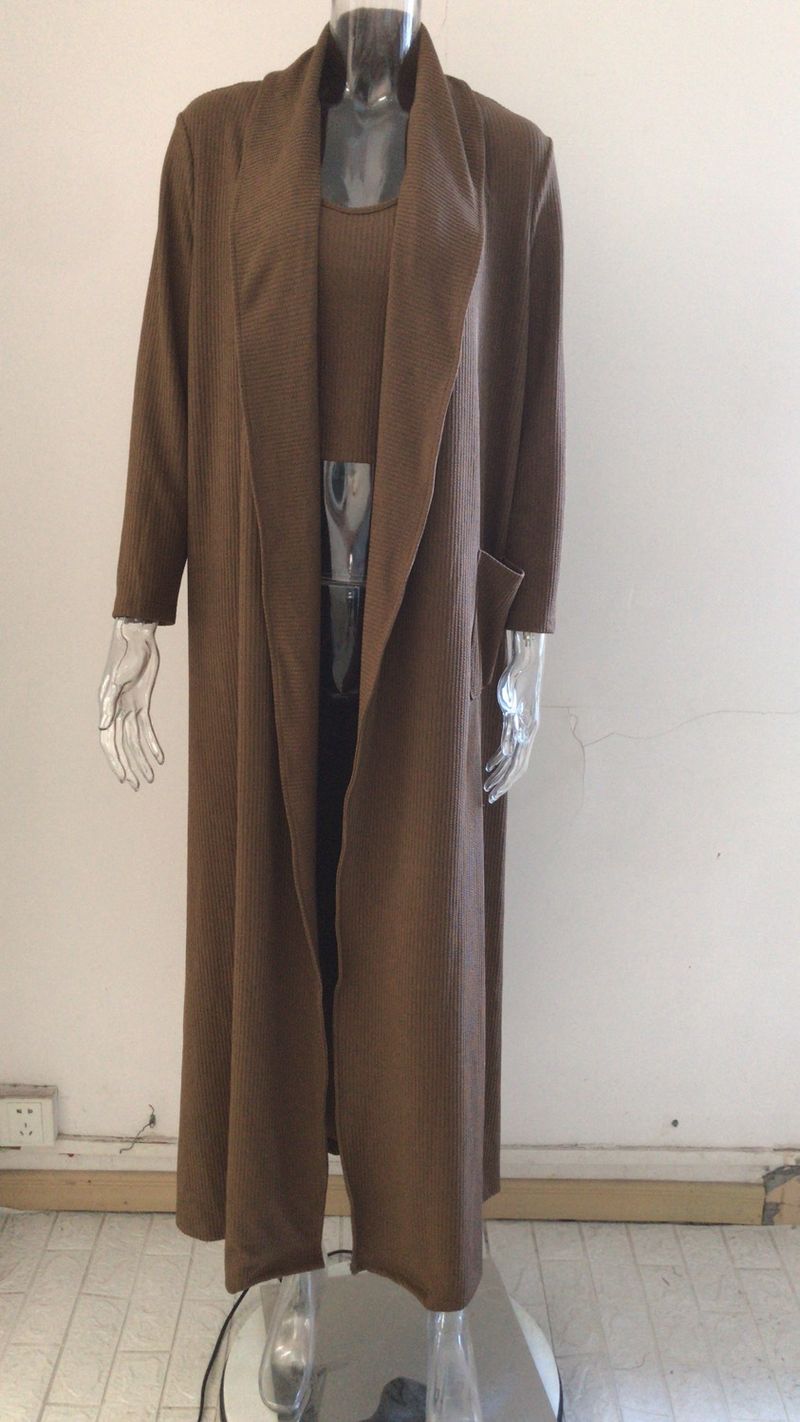 Damenbekleidung Herbst- und Winter-Strickjacke, Windjacke, gestrickt, lockerer Pullover, zweiteiliger, einfarbiger Westenanzug_voghion.com