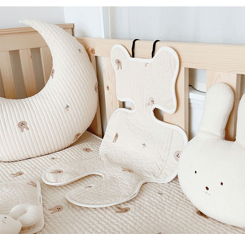 Cojín para asiento de cochecito de bebé, cojín con bordado de conejito de oso, para todas las estaciones, algodón, transpirable, colchón para carrito, accesorios para cochecito de bebé recién nacido_voghion.com