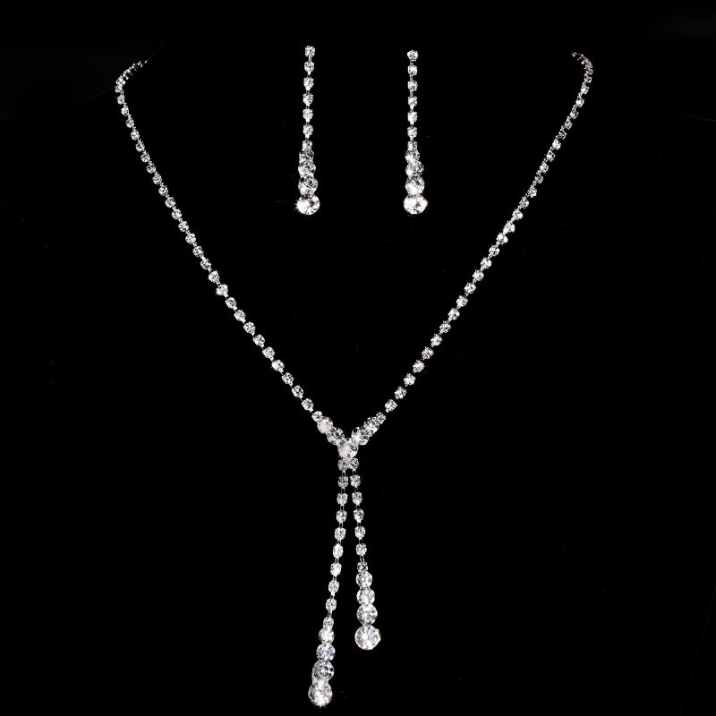 Luxus Kristall Braut Bijouen Set Strass Hochzäitskleed Banquet Zirkon Kette Halskette Ouerréng Sets Damen Accessoiren_voghion.com