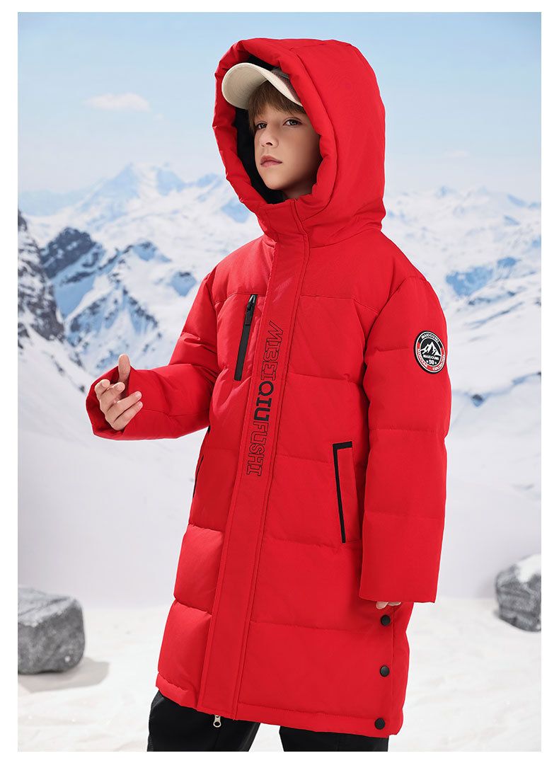 Mother & Kids Warm Kids Down Jacket With Hood, Long Length Winter Coat For Boys & Girls, 50%-55% White Duck Down Filling, Soft Polyester Shell_voghion.com