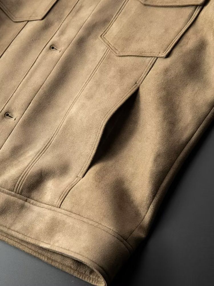 Men's Suede Jacket Trendy Slim Fit Waterproof Casual Coat With Hood For Spring Autumn (Brown/Black/Grey)_voghion.com