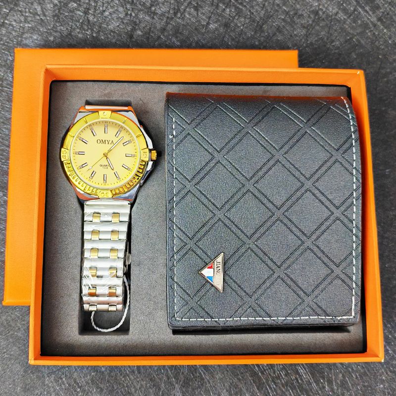 Herrenuhr Brieftasche Geschenkbox Set wasserdichte Quarzuhr Stahlarmband_voghion.com