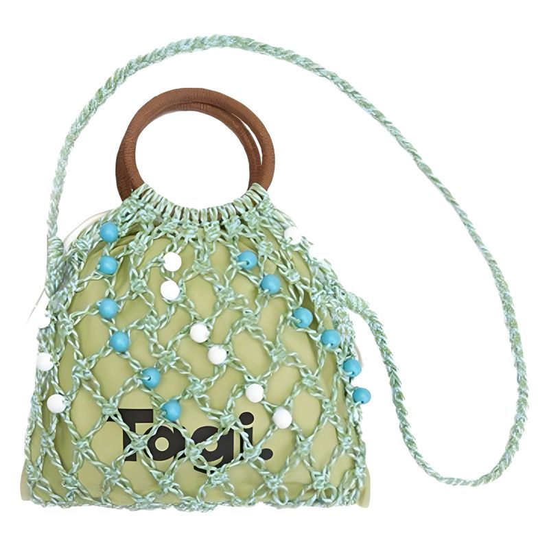 Tagi Borsa a tracolla da donna, versatile, con tracolla rotonda in legno di frutta, con perline cave, primavera ed estate._voghion.com