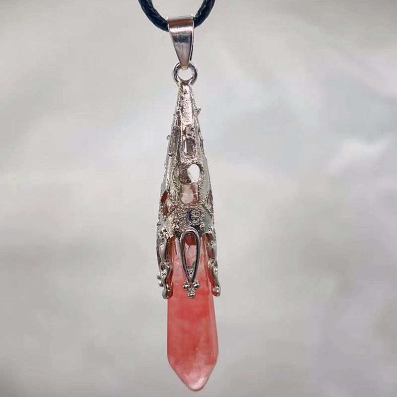 Colliers rétro bijoux cristal naturel gemme alliage pendule hexagonal Morning Glory pendentif simple pendentif collier_voghion.com