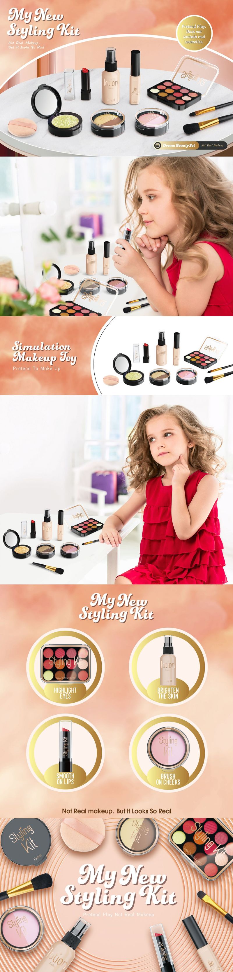 Make-up-Spielzeugset für Mädchen zum Rollenspiel. Ungiftiges und sicheres Kosmetikset für Kinder mit Spiegel, Lippenstift und Nagellack. Perfektes Geburtstagsgeschenk für 4- bis 6-Jährige._voghion.com