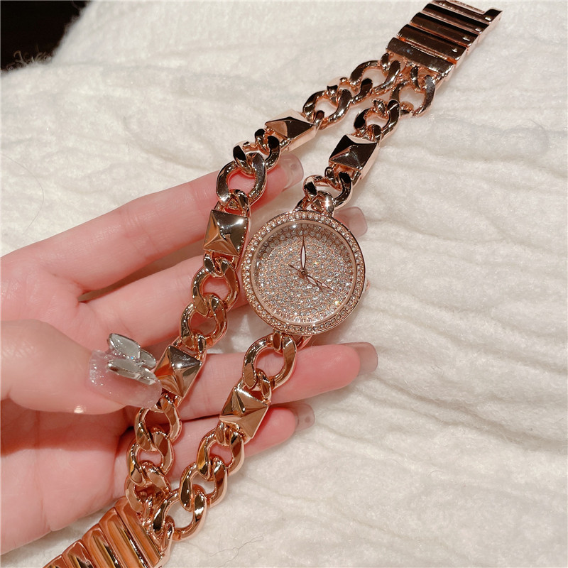 Cacaxi-Uhr für Damen, Roségold, Volldiamant, Kette, Artikel, modischer Trend, wasserdichte Quarzuhr_voghion.com