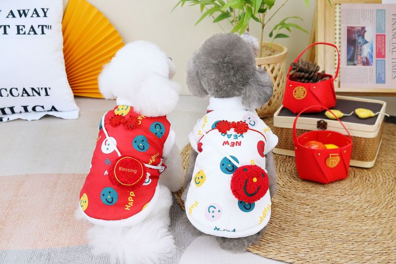 I produttori forniscono vestiti per cani con faccina sorridente per capodanno, vestiti per cuccioli, Teddy Corgi, vestiti in pile polare per animali domestici_voghion.com