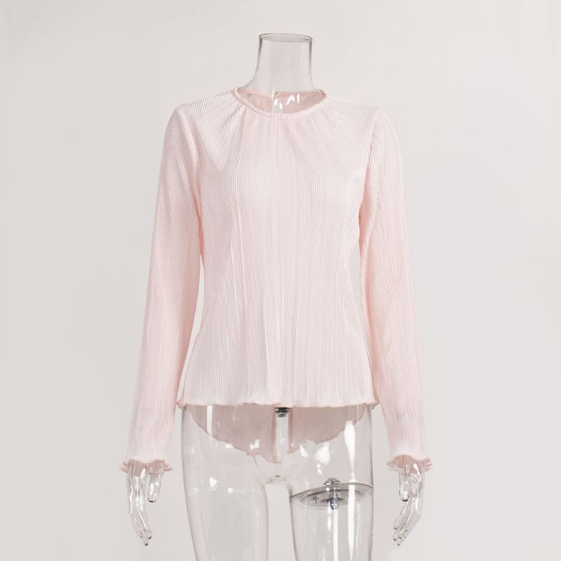 Chemisier plissé pour femme, élégant, coupe slim, manches cloche, cravate au dos, été 2025. Synonymes : tenue_voghion.com