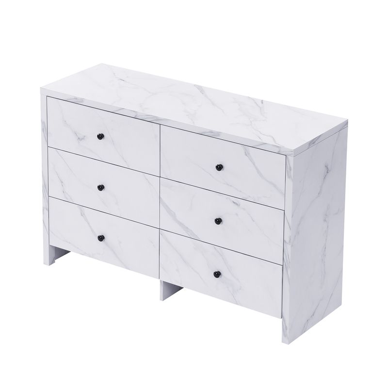 Credenza 120 cm Mit Marmor-Optik, 6 Schubladen, Schwarzem Holzgriff_voghion.com