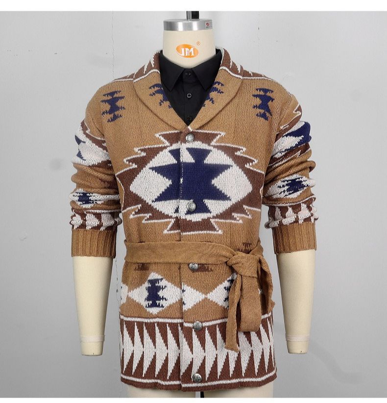 Heavyweight Jacquard Sweater For Men In Europe And America Thickened Cardigan For Fall And Winter Lace-Up Knit Cardigan Jacket_voghion.com