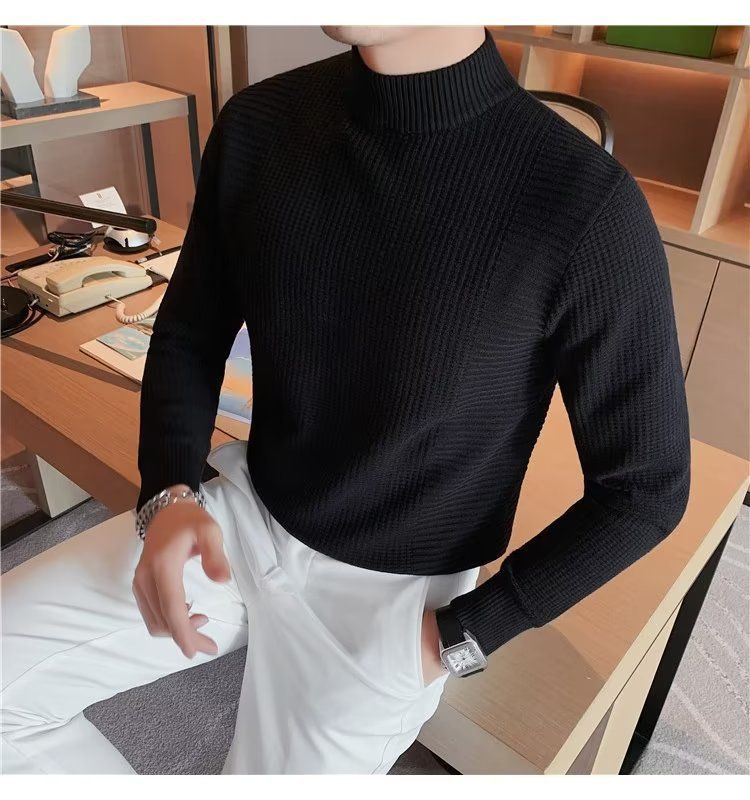 Maglione da uomo per autunno e inverno, vestibilità slim, collo medio, strato interno, strato di base, maglieria per ragazzi_voghion.com