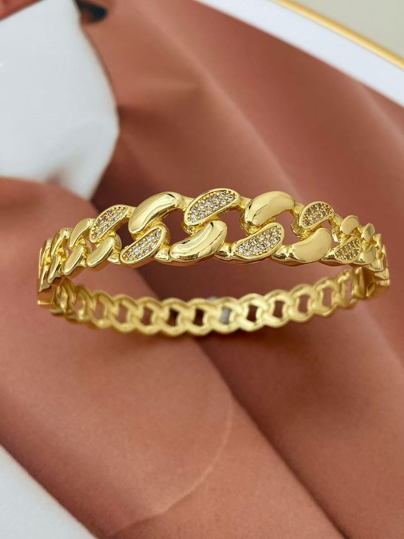 Large Copper Zircon Cuban Chain Bracelet Men's Hip-Hop Jewelry Set_voghion.com