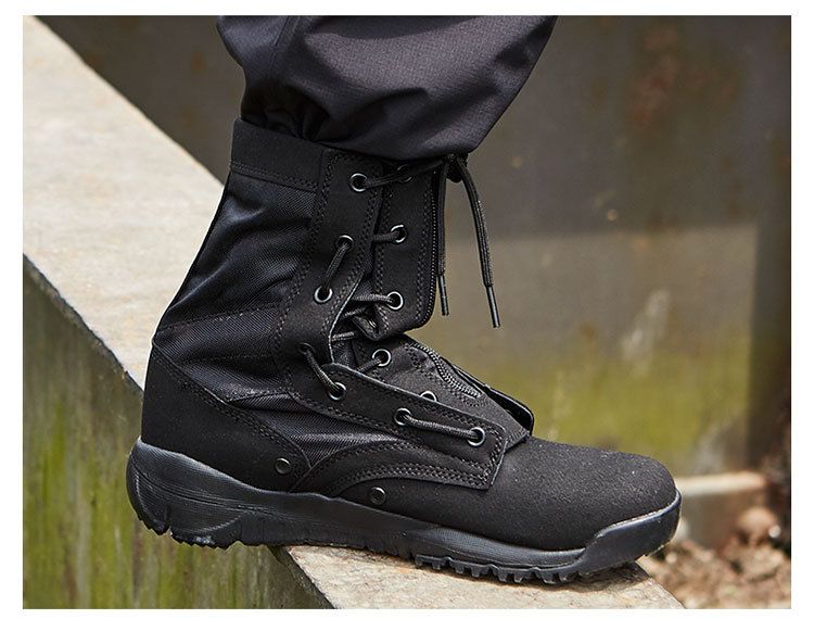 Combat Boots Black Velvet Autumn Combat Boots Canvas Breathable Single Boots High Top Combat Boots_voghion.com
