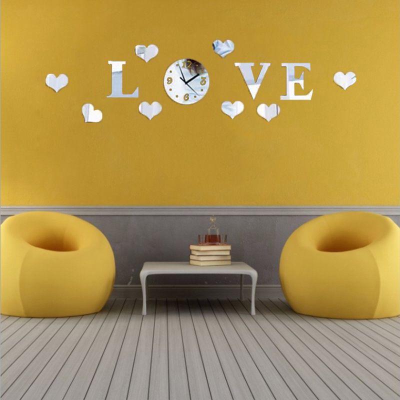 Three dimensional acrylic mirror self-adhesive living room background clock, creative wall decoration sticker_voghion.com