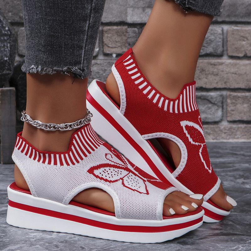 Sandales plates décontractées pour femmes, nouvelles sandales respirantes à une pédale, style papillon à blocs de couleurs, bouche de poisson, 2025_voghion.com