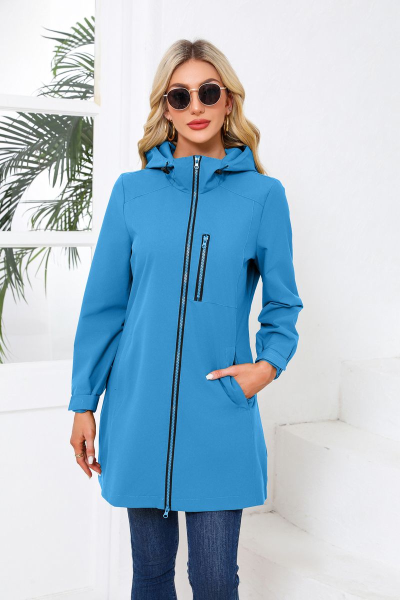 Giacca antivento con cappuccio impermeabile da donna - Cappotto casual leggero a maniche lunghe per primavera e autunno_voghion.com