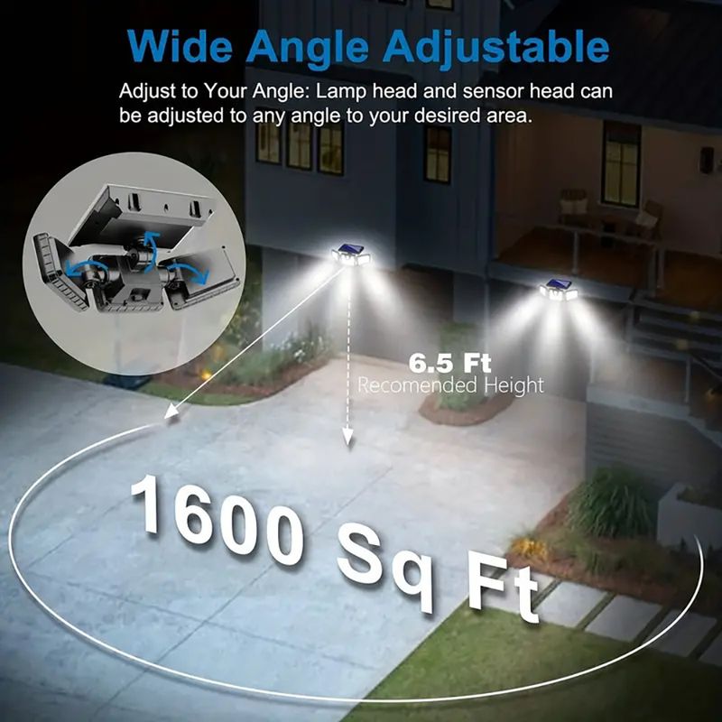 Buitenzonne-energie driezijdige draaibare wandlamp intelligente inductie brede hoek waterdichte duurzame tuinlamp_voghion.com