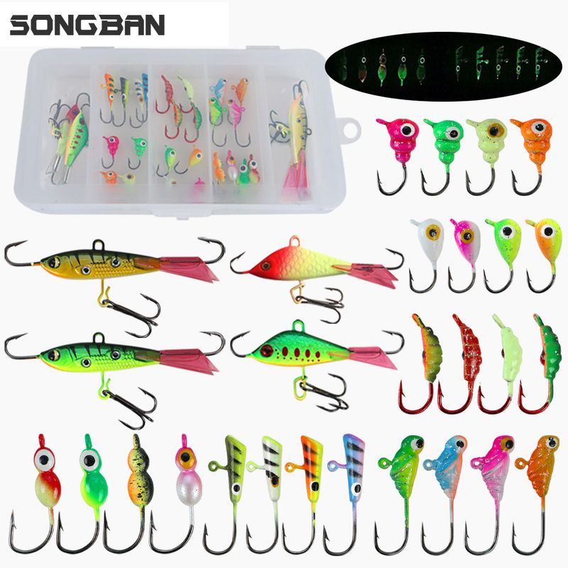 Isca Micro Ice Luminous Root Hooks Silkworm Mini Lead Head Conjunto de anzóis de pesca de inverno_voghion.com