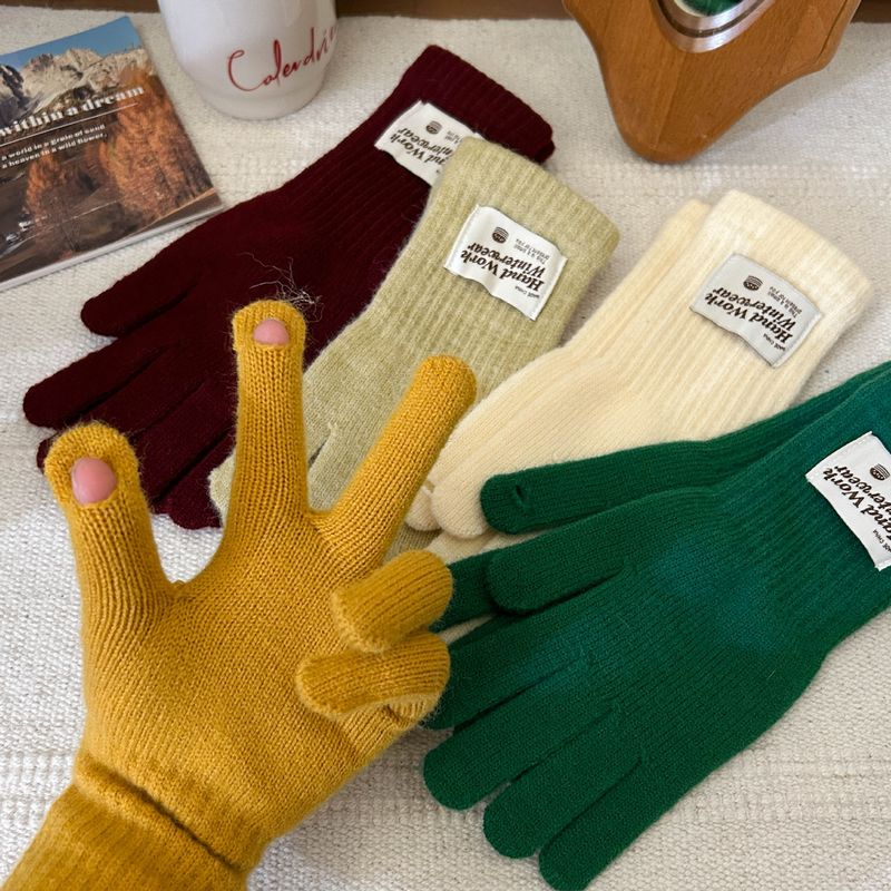Touchscreen Bowknot Five-Finger Cute Korean Style Thickened Fingerless Knitted Warm Gloves For Autumn And Winter_voghion.com