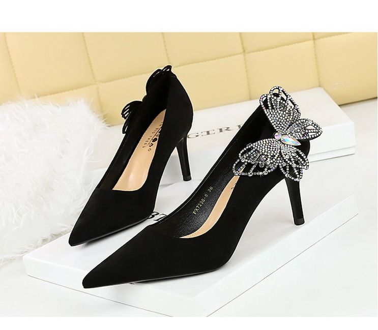 7236-H62L Wind Banquet oldalsó víz gyémánt masni vékony sekély szájú velúr magas sarkú cipő_voghion.com