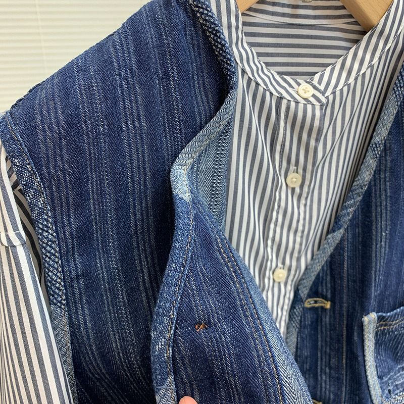 Men's Casual Denim Vest With V-Neck & Multiple Pockets - Loose Fit Unisex Workwear Jacket For Summer_voghion.com