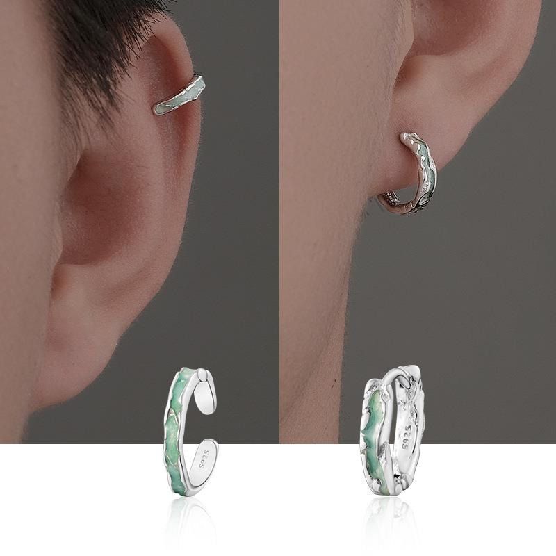 S Silver Needle High End, mintgrüner Schnallenclip ohne Ohrlöcher, einzeln, einzigartiges Design für Herrenohrringe_voghion.com