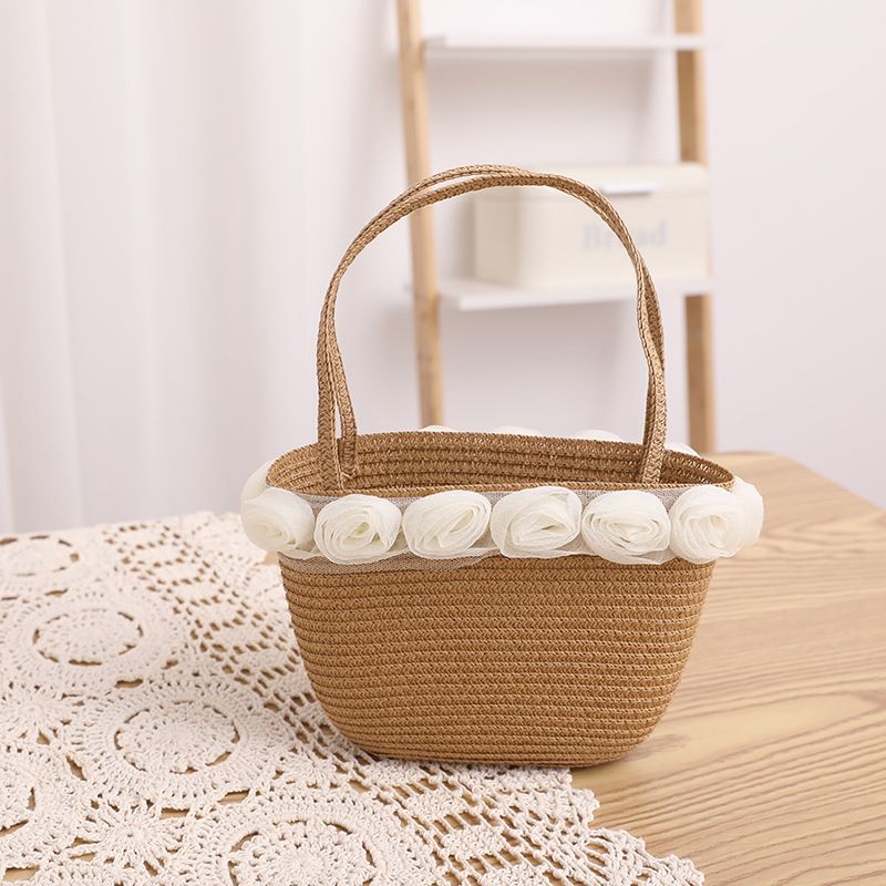 Kleine frische Kinderspitze Perlenband Strohtasche Sommer Neues Produkt Unsterblicher Qi Eltern-Kind-Sonnenschirm Big Eaf Flat_voghion.com