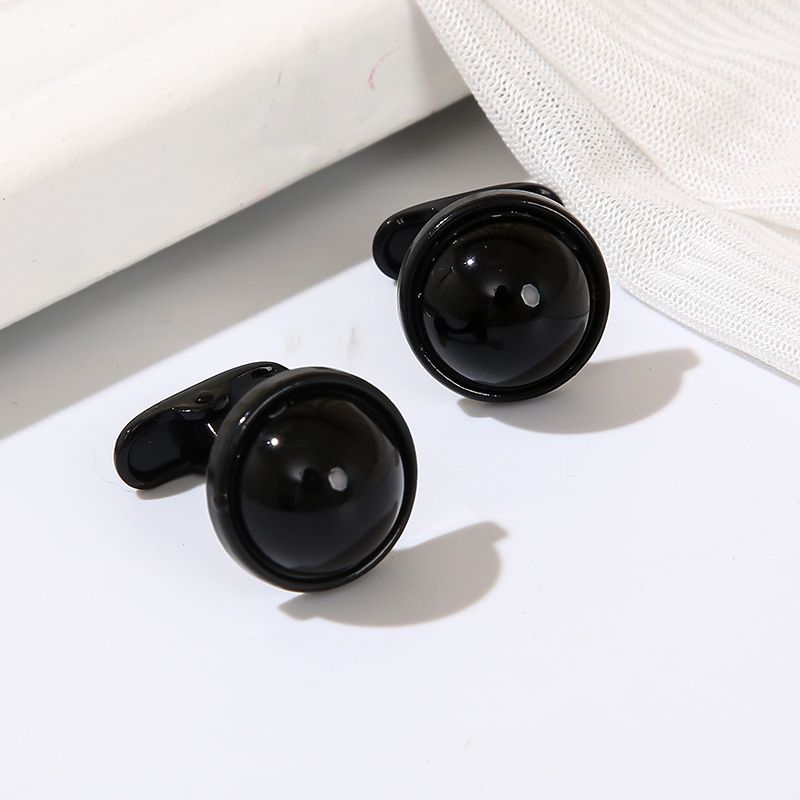 neue runde Manschettenknöpfe mit Diamanten stilvolle schwarze Anzugmanschettenknöpfe_voghion.com