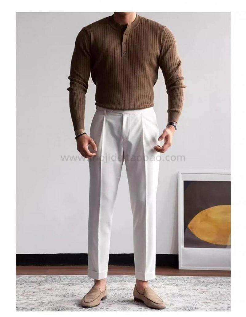Maglione lavorato a maglia a maniche lunghe con colletto alla coreana in stile primaverile e autunnale, t-shirt slim fit versatile e alla moda, molto venduta per uomo_voghion.com