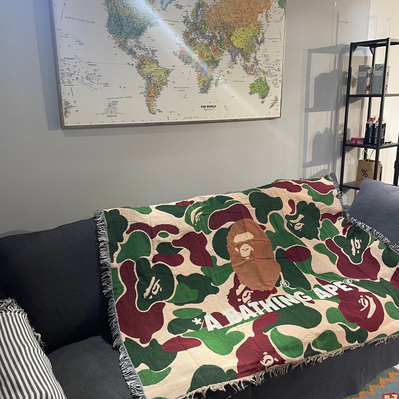 A Bathing Ape Japoński modny koc na sofę gracza Koc kempingowy 40% bawełna 60% poliester_voghion.com